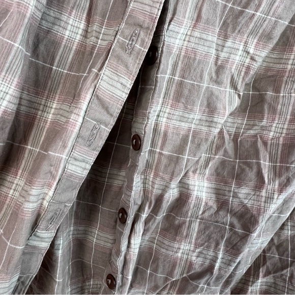 RW&CO. Tank top button up stripes y2k smocked detail vest Brown Plaid Blouse - Picture 10 of 15